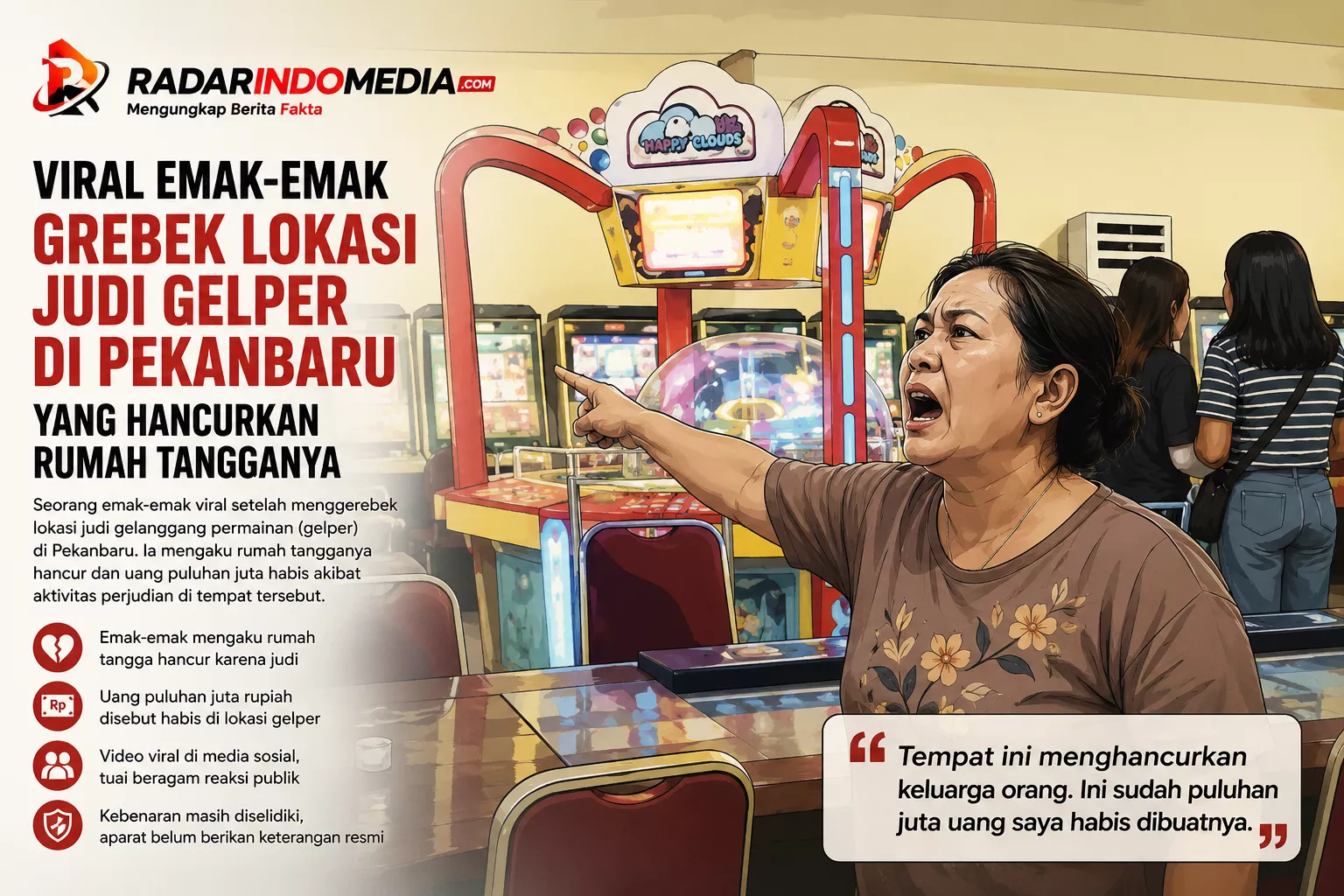 Emak-Emak Grebek Dugaan Judi Gelper di Pekanbaru, Teriak Rumah Tangga Hancur dan Uang Puluhan Juta Melayang