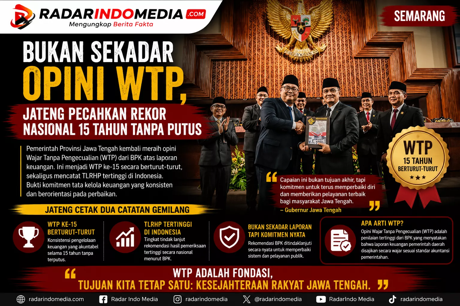 Bukan Sekadar Opini WTP, Jateng Pecahkan Rekor Nasional 15 Tahun Tanpa Putus