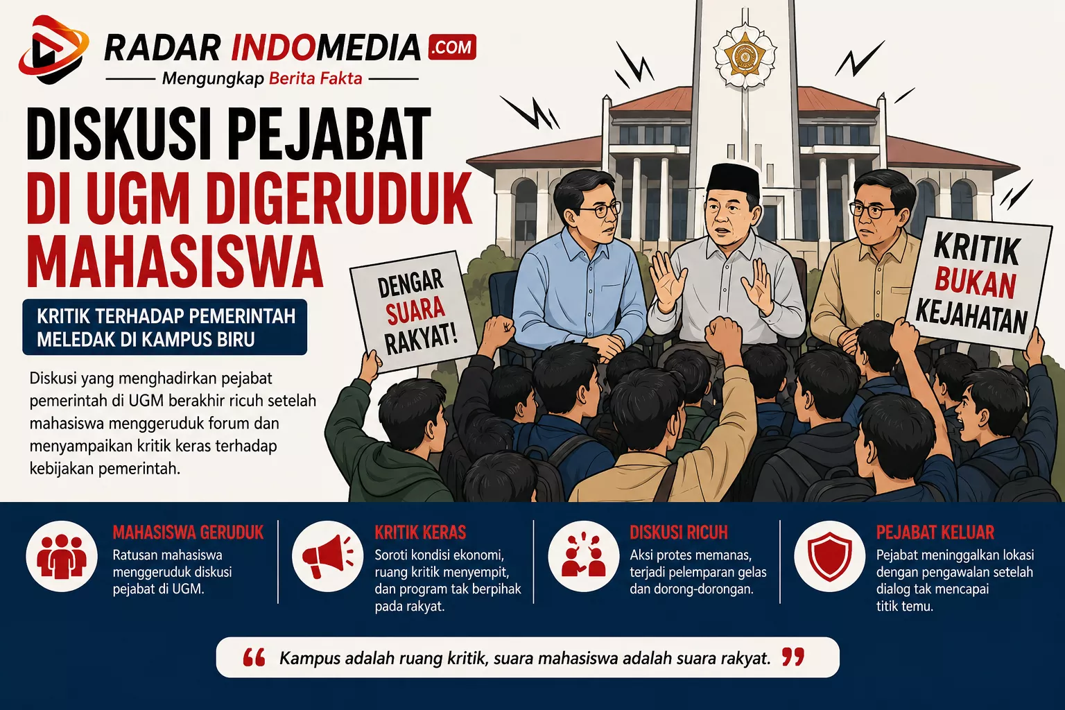 DISKUSI PEJABAT DI UGM DIGERUDUK MAHASISWA
