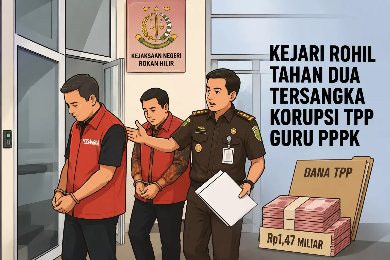 Kejari Rohil Tahan Dua Tersangka Korupsi TPP Guru PPPK Rp1,47 Miliar