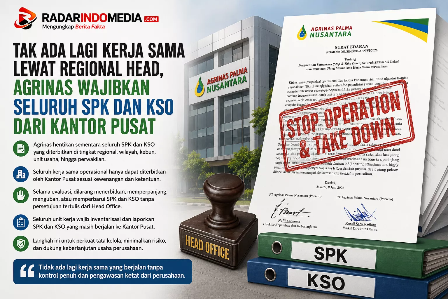 Tak Ada Lagi “Main Daerah”, Agrinas Tarik Seluruh Kewenangan KSO dan SPK ke Kantor Pusat