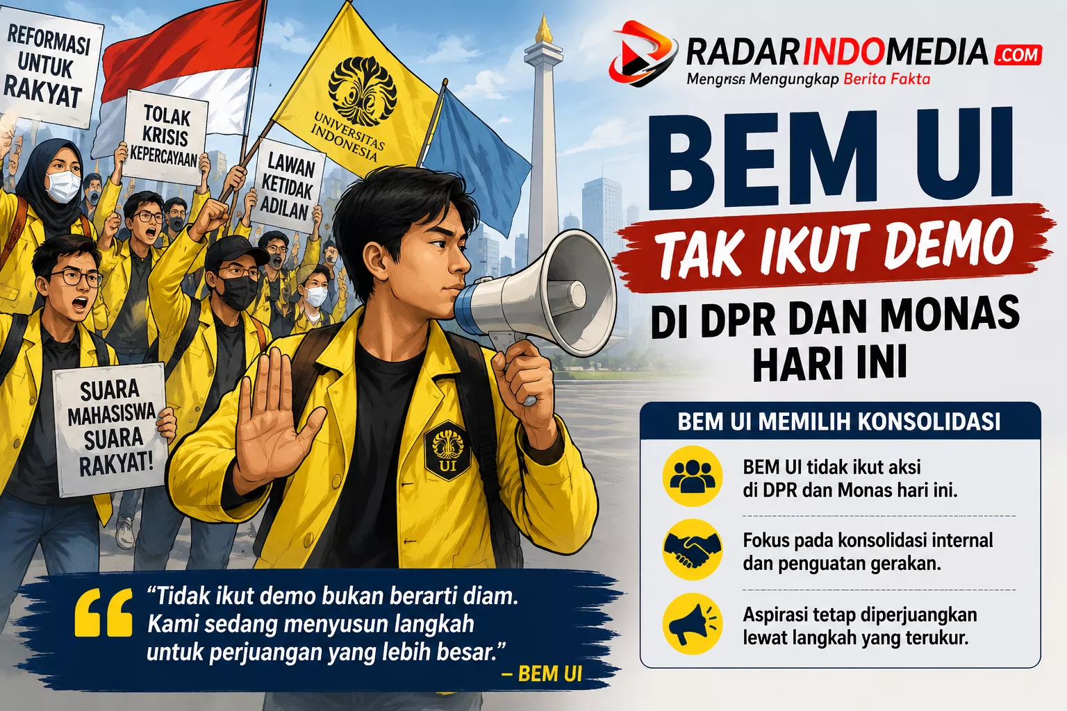 BEM UI Pilih Menepi, Tak Ikut Demo di DPR dan Monas Hari Ini