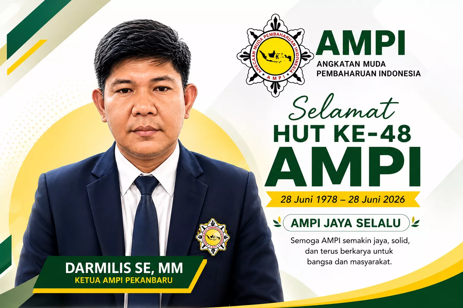 Darmilis SE MM Ucapkan Selamat HUT ke-48 AMPI, Tegaskan Semangat Pemuda Harus Tetap Menyala