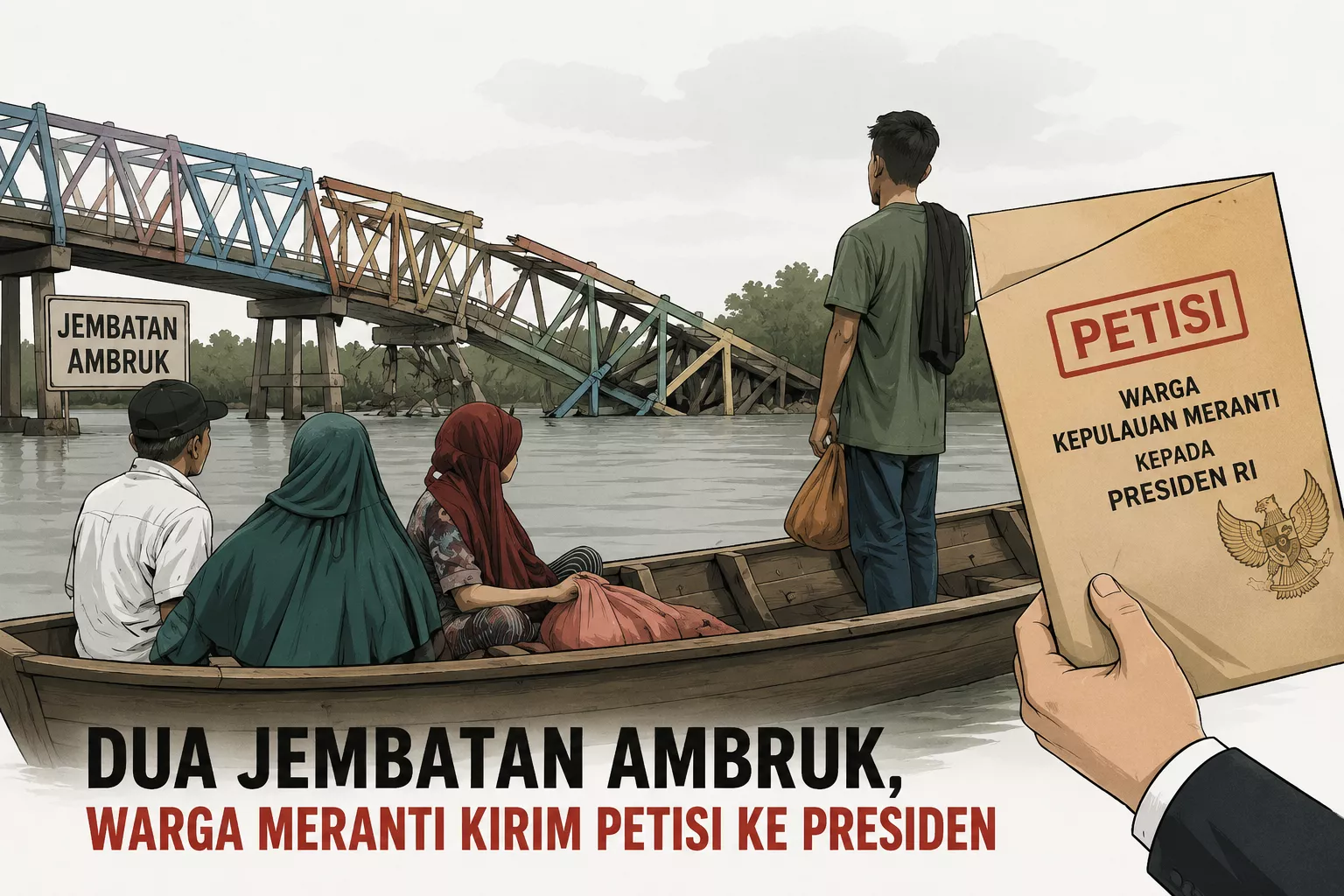 Dua Jembatan Ambruk, Warga Meranti Kirim Petisi ke Presiden: Sampai Kapan Infrastruktur Dibiarkan Tumbang?