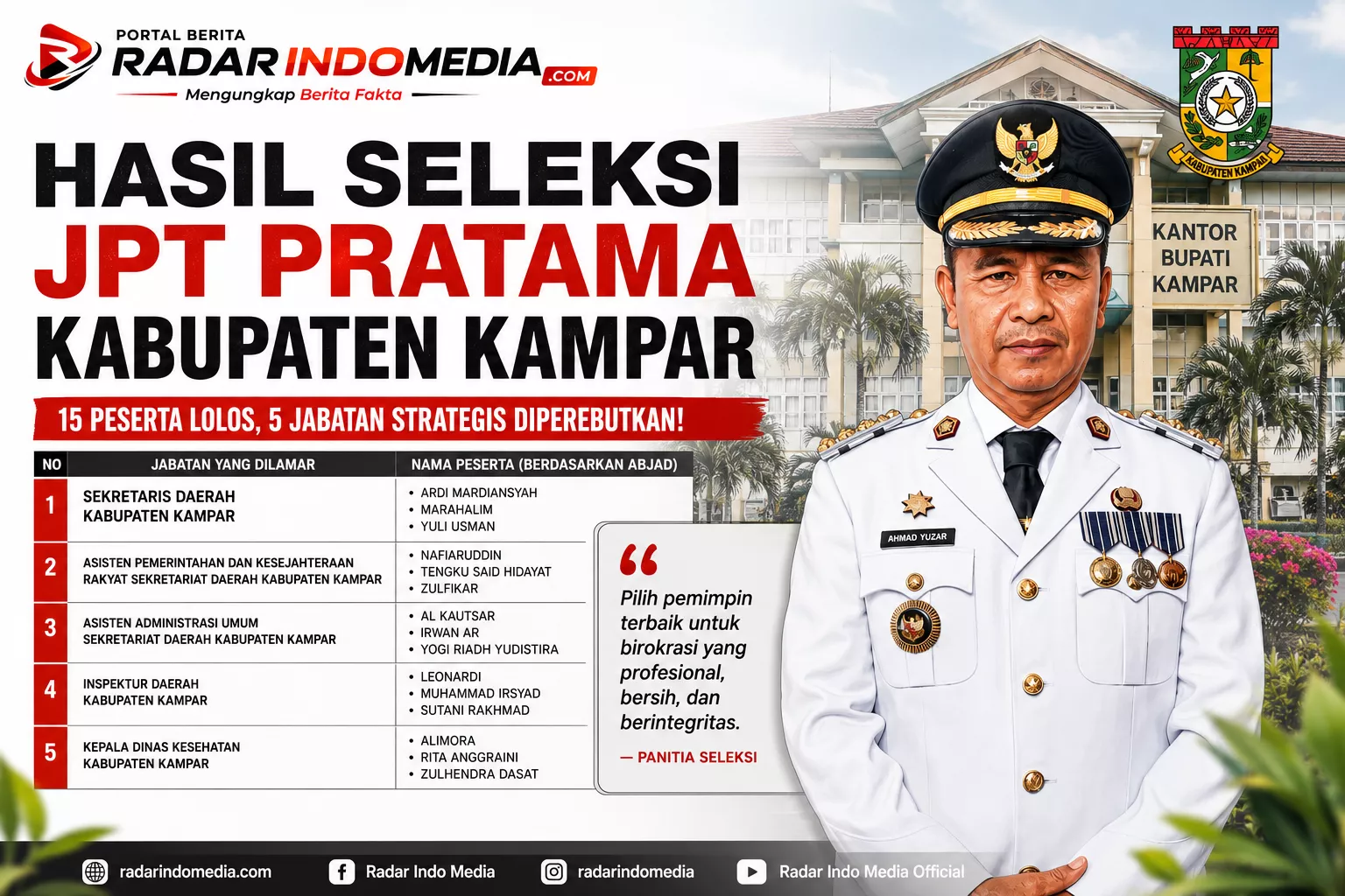 HASIL SELEKSI JPT PRATAMA KAMPAR DIUMUMKAN!