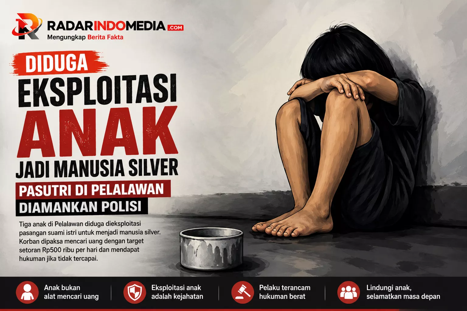Miris! Pasutri di Pelalawan Diduga Paksa Anak Jadi Manusia Silver, Target Setoran Rp500 Ribu Sehari