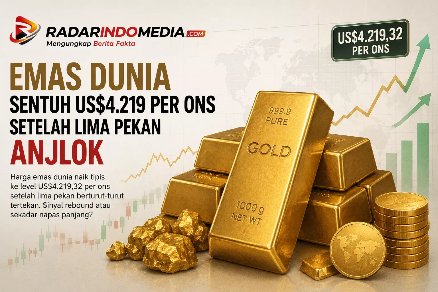 Emas Bangkit ke US$4.219 per Ons Setelah Lima Pekan Tersungkur, Sinyal Rebound atau Sekadar Napas Panjang?