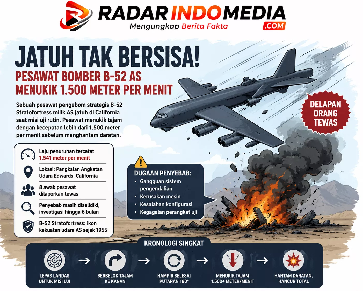 Bomber Nuklir AS Jatuh Tak Bersisa, Menukik 1.500 Meter per Menit dan Tewaskan Delapan Orang