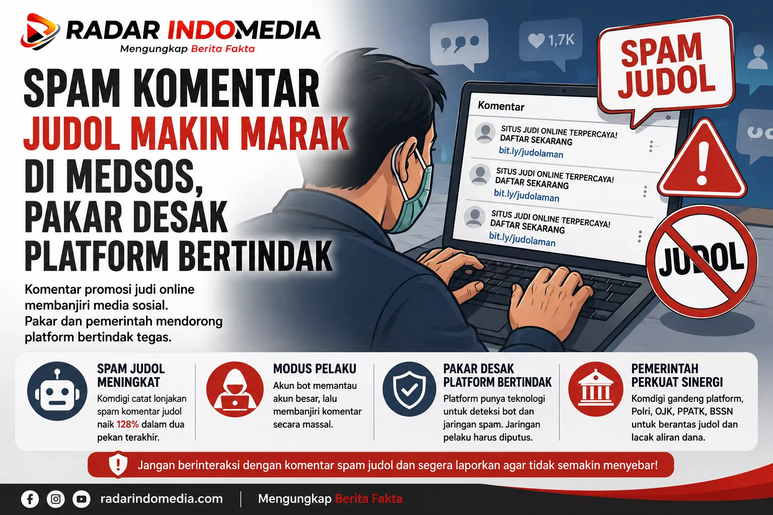 Spam Komentar Judol Makin Marak di Medsos, Pakar Desak Platform Bertindak