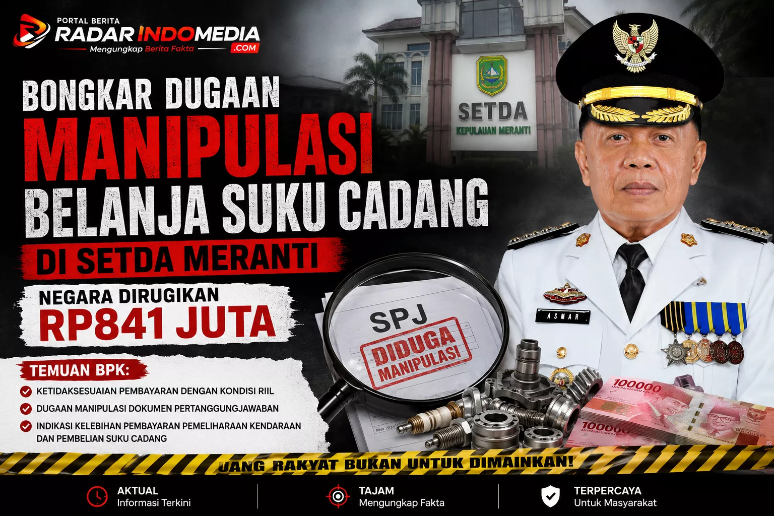 Rp841 JUTA DIDUGA MELAYANG, SIAPA BERMAIN DI BALIK BELANJA SUKU CADANG SETDA MERANTI?