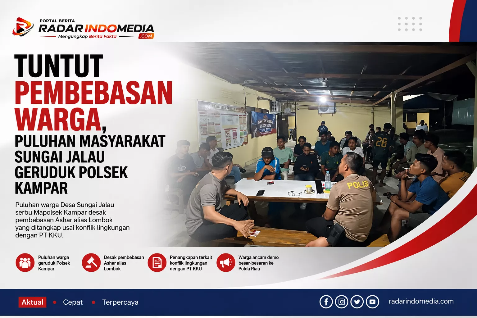Tuntut Pembebasan Warga, Puluhan Masyarakat Sungai Jalau Geruduk Polsek Kampar