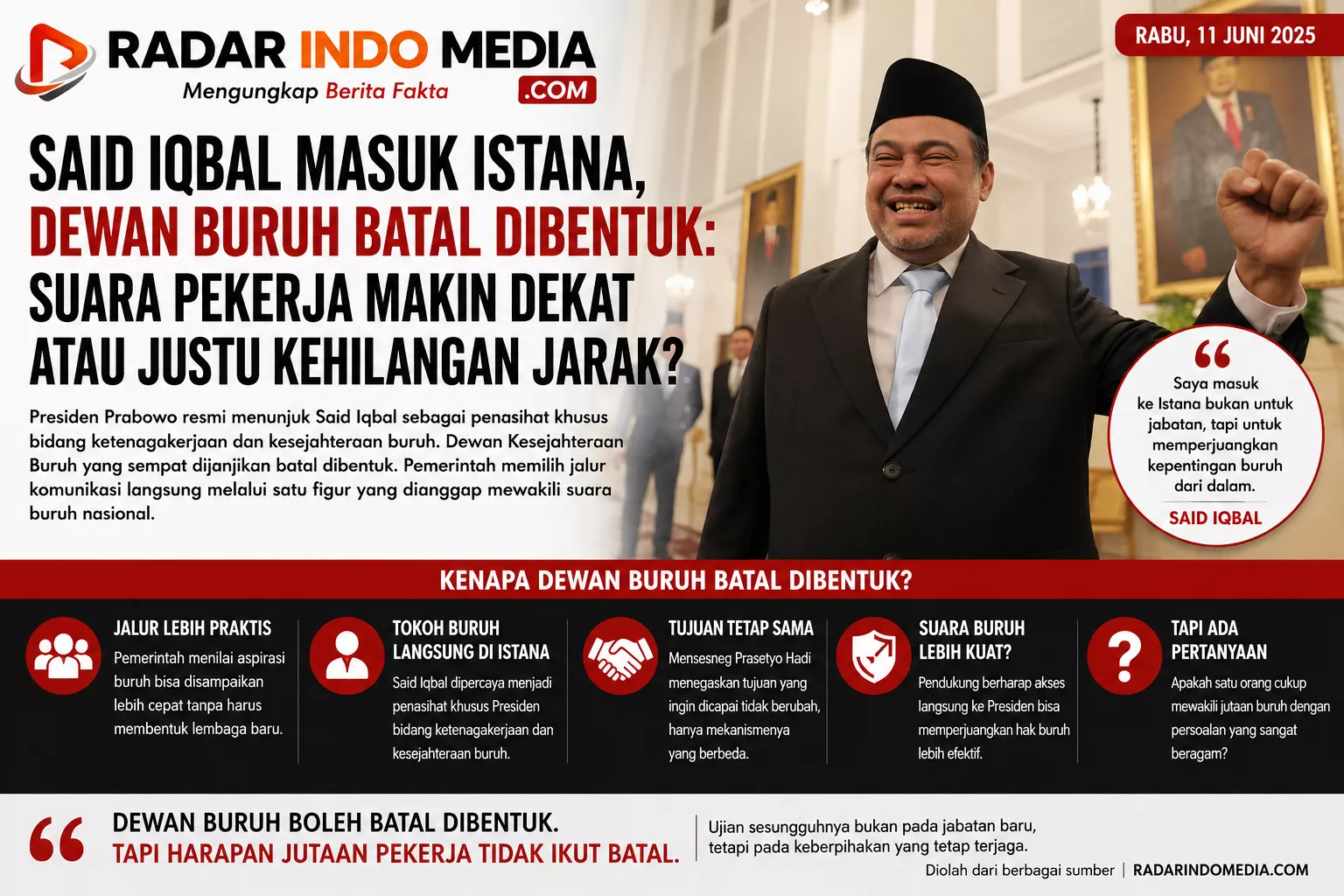 Said Iqbal Masuk Istana, Dewan Buruh Batal Lahir: Suara Pekerja Makin Dekat atau Justru Kehilangan Jarak?