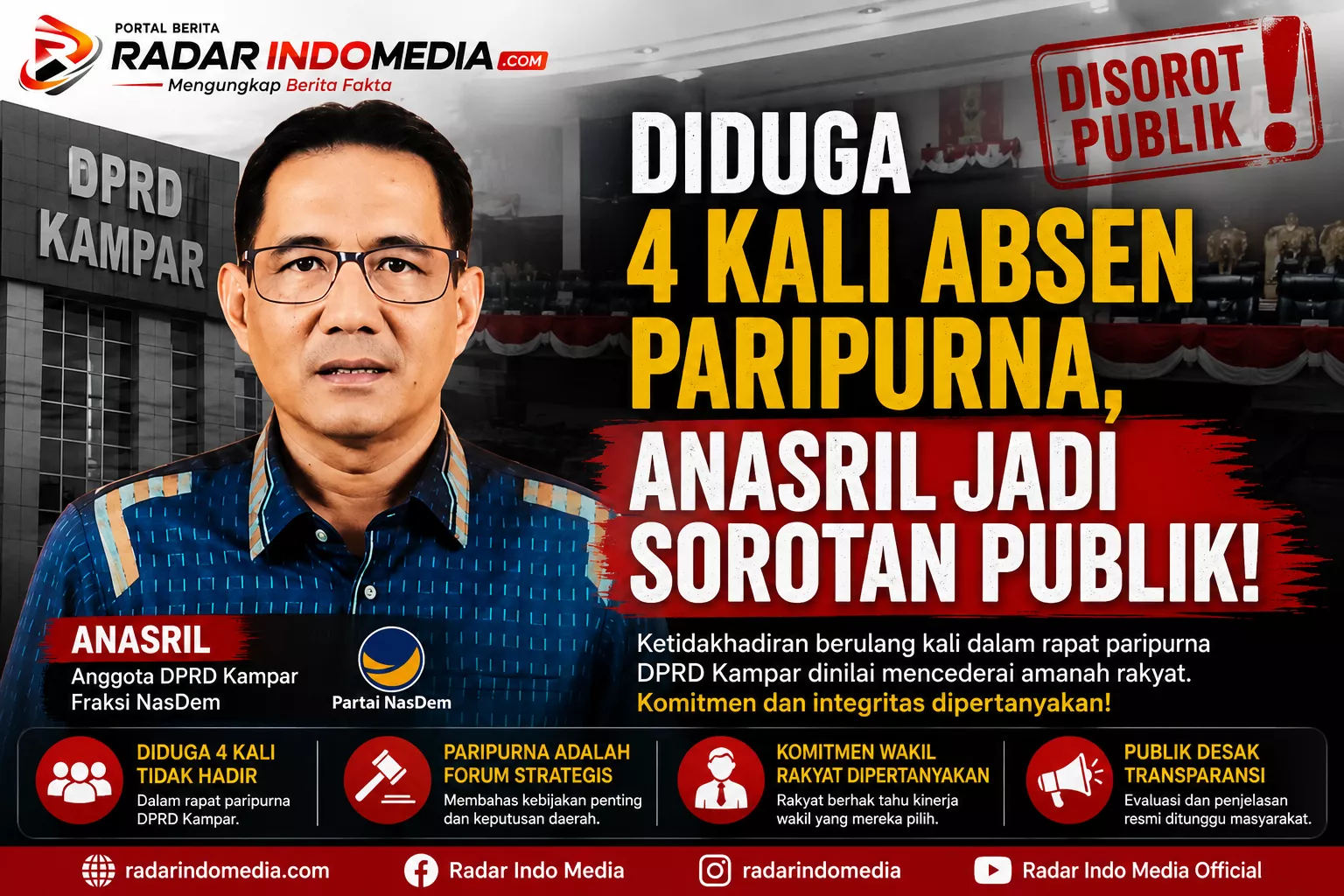 EMPAT KALI ABSEN PARIPURNA, KEHADIRAN ANASRIL JADI SOROTAN  