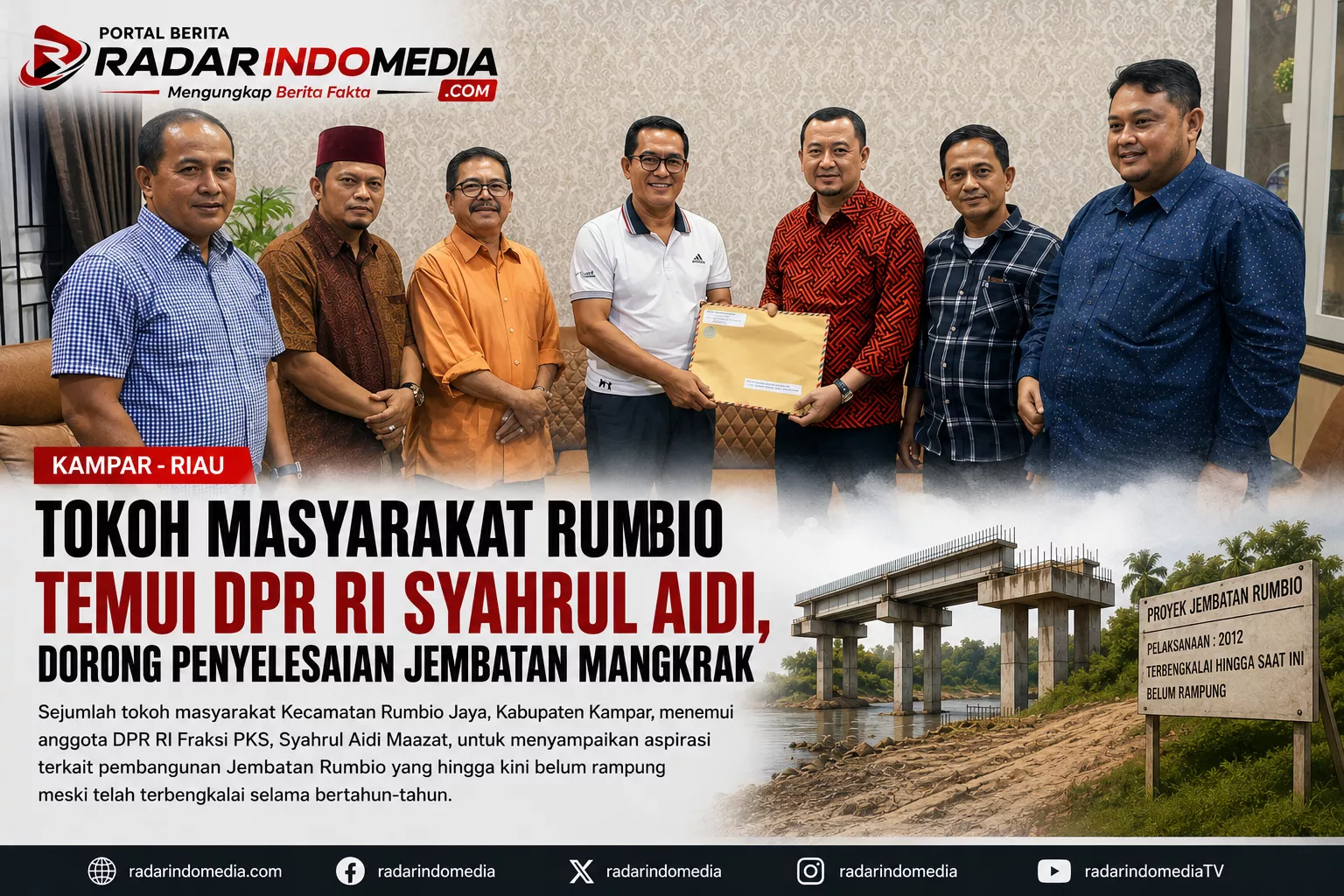Tokoh Masyarakat Rumbio Temui DPR RI Syahrul Aidi, Dorong Penyelesaian Jembatan Mangkrak