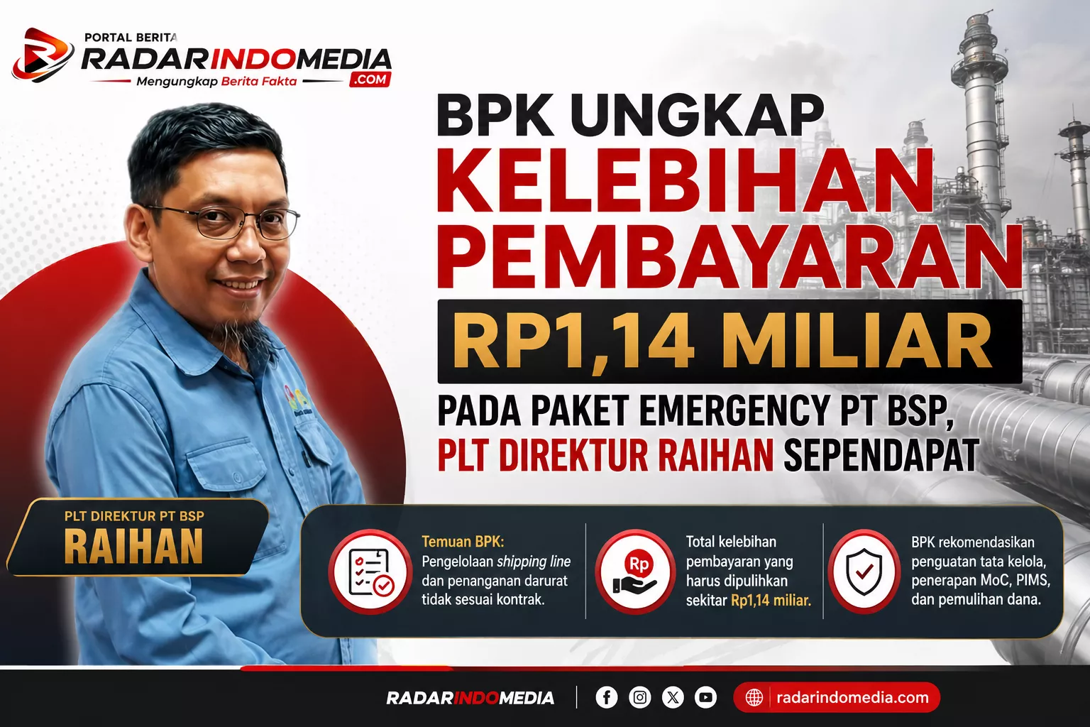 BPK Temukan Kelebihan Pembayaran Rp1,14 Miliar pada Paket Emergency PT BSP, Plt Direktur Raihan Sependapat