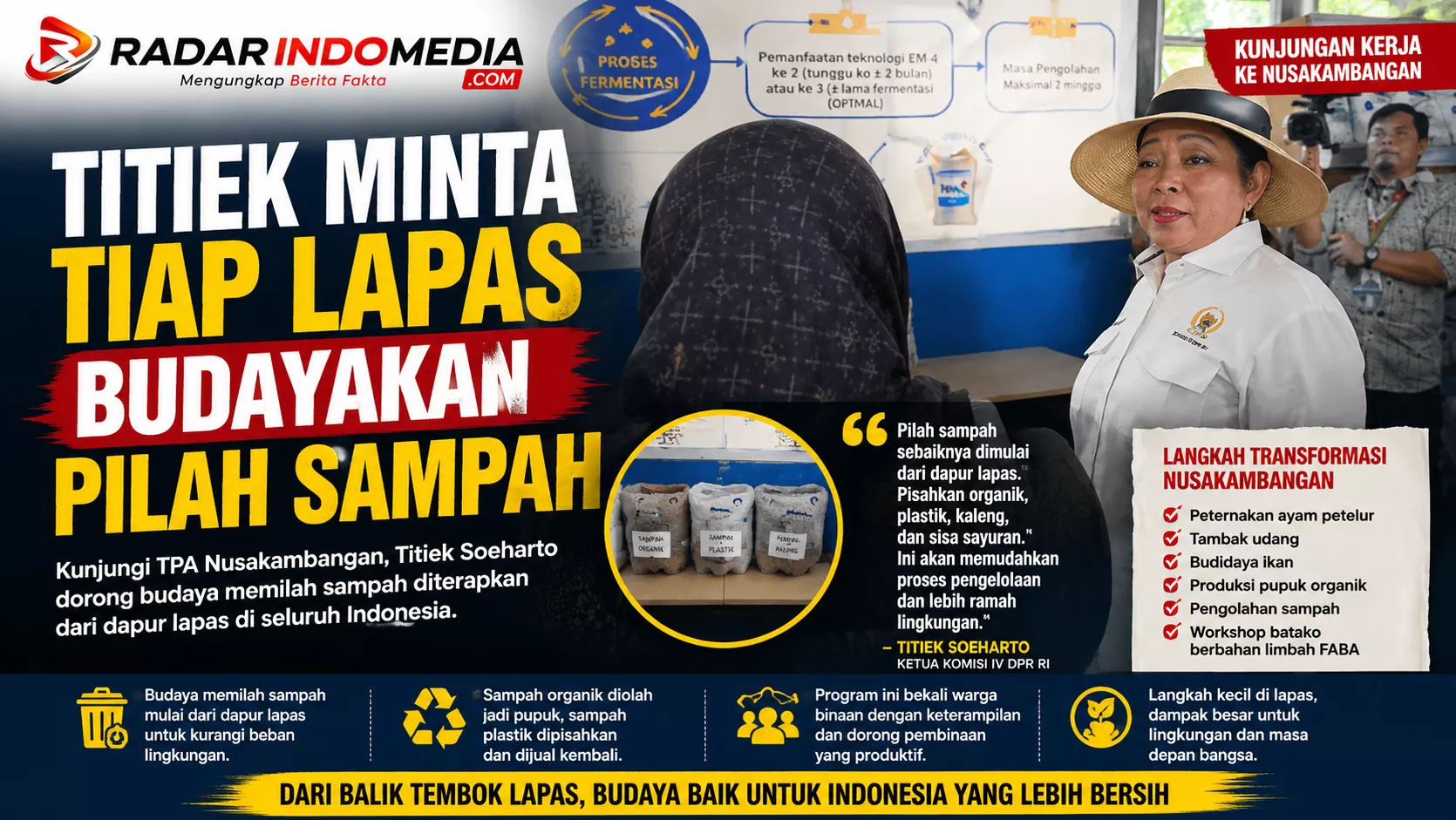 Titiek Soeharto Soroti Sampah Lapas, Minta Budaya Pilah Sampah Diterapkan dari Dapur Penjara