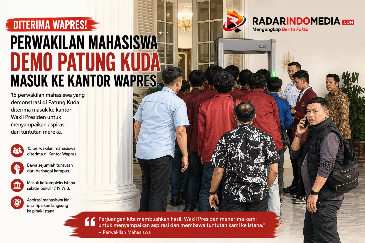 Diterima Wapres, Perwakilan Mahasiswa Demo Patung Kuda Bawa Sejumlah Tuntutan ke Istana