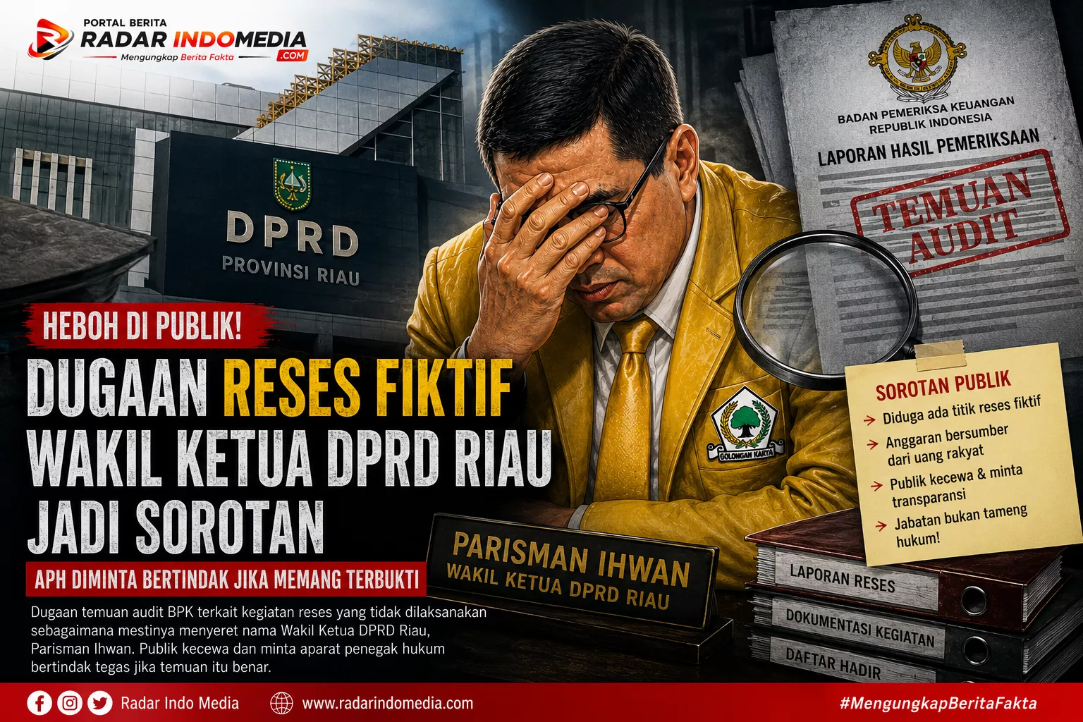 HEBOH DIPUBLIK! Dugaan Reses Fiktif Wakil Ketua DPRD Riau Jadi Sorotan, APH Diminta Jangan Tutup Mata