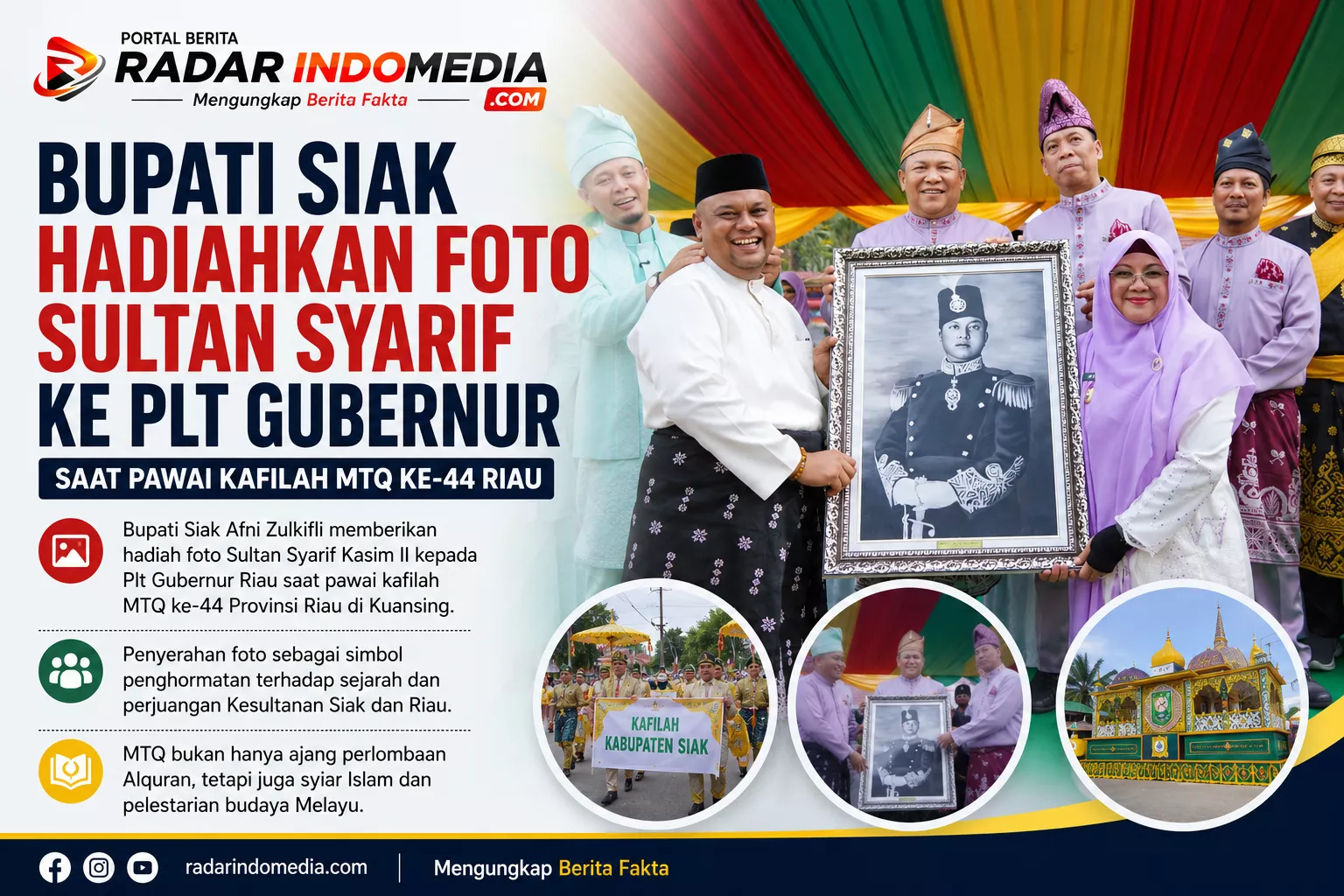 Bupati Siak Hadiahkan Foto Sultan Syarif kepada Plt Gubernur di Pawai MTQ Riau