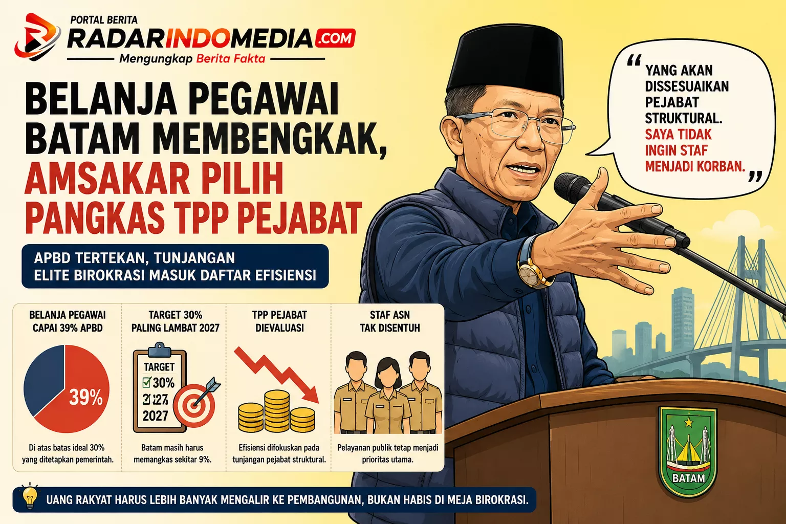 Belanja Pegawai Batam Membengkak, Amsakar Pilih Pangkas TPP Pejabat