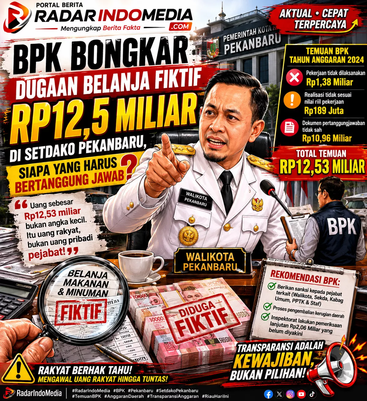 BPK Bongkar Dugaan Belanja Fiktif Rp12,5 Miliar di Setdako Pekanbaru, Siapa yang Harus Bertanggung Jawab?
