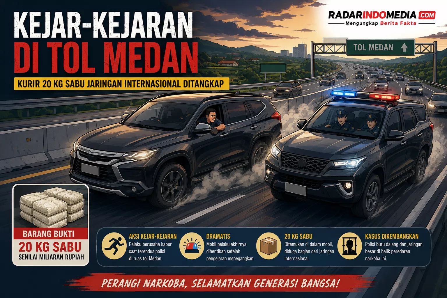 Kejar-kejaran di Tol Medan, Kurir 20 Kg Sabu Jaringan Internasional Akhirnya Tertangkap