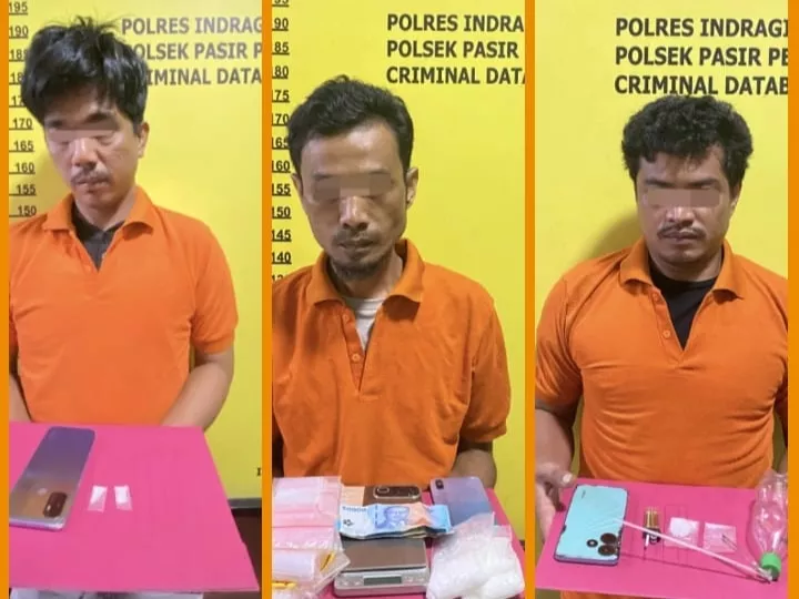 Dalam 2,5 Jam, Polsek Pasir Penyu Bekuk 3 Pelaku Narkoba dan Ratusan Gram Sabu