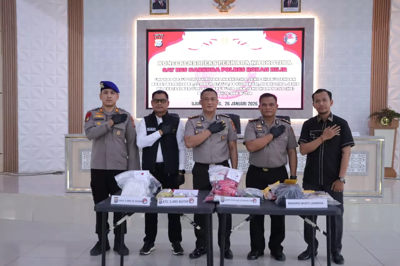 Polres Rohil Bongkar Jaringan Narkoba Internasional, Sita 3,98 Kg Sabu hingga 10 Ribu Happy Five