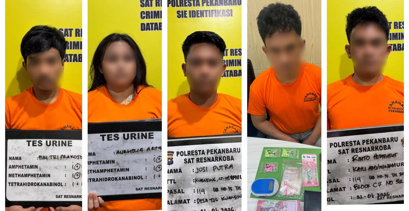 Gerebek Kosan di Pekanbaru, Polisi Amankan 5 Orang dan Puluhan Pil Ekstasi