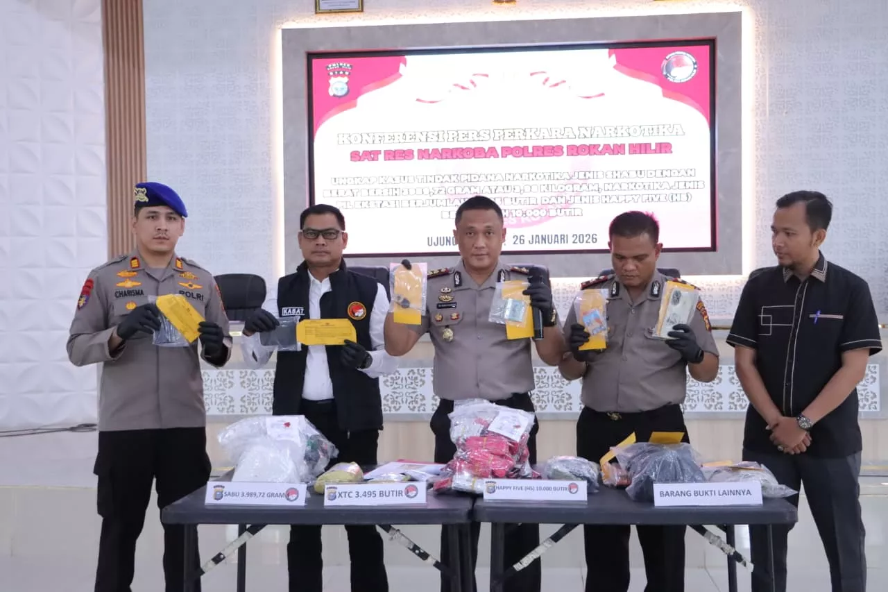 Polisi di Rohil Gagalkan Peredaran 3,98 Kg Sabu hingga 10.000 Pil Ekstasi dari Malaysia