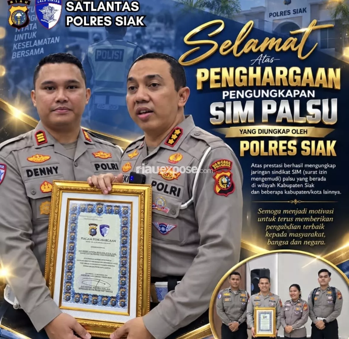 Terima Penghargaan Dirlantas Ungkap SIM Palsu di Siak, Ini Kata AKP Denny