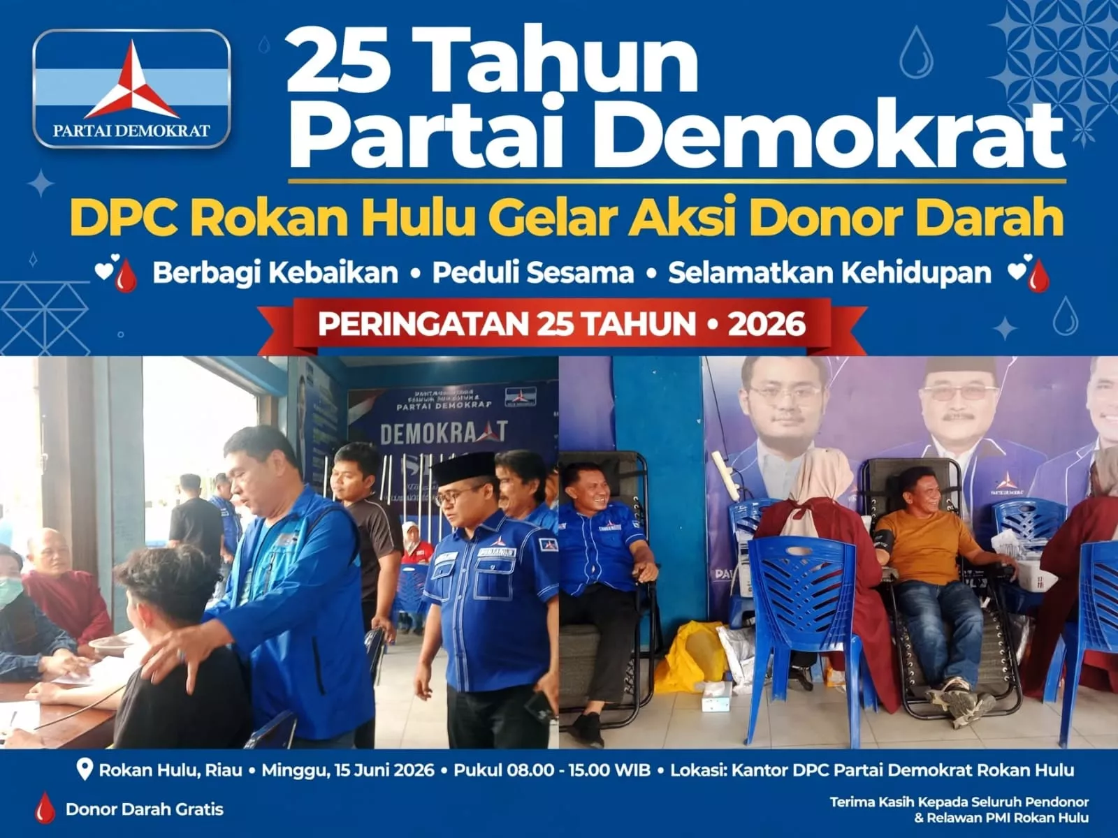  HUT ke-25 Partai Demokrat, DPC Rohul Gelar Donor Darah Wujud Kepedulian Kemanusiaan
