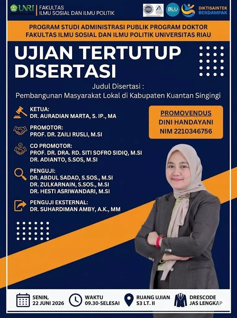 Bupati Kuansing Suhardiman Amby.  Di Jadwalkan  Jadi Penguji Eksternal Disertasi Doktor di Universitas Riau