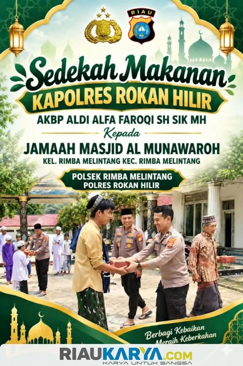 Wujud Peduli Sesama, Kapolres Rohil Salurkan Sedekah Makanan ke Jamaah Masjid Al Munawarah Usai Sholat Jumat