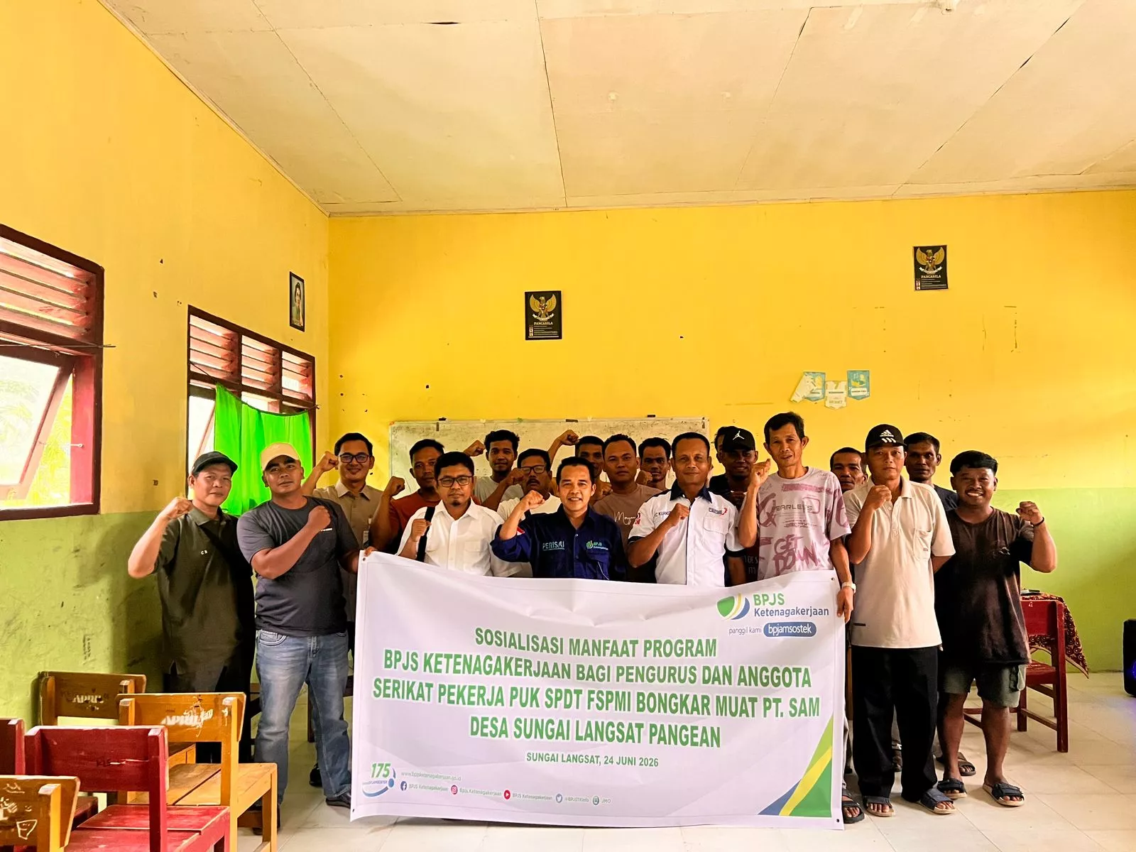 Lindungi Pekerja dari Risiko Kerja, BPJS Ketenagakerjaan Sosialisasikan Program kepada Serikat Pekerja PUK SPDT FSPMI Bongkar Muat PT SAM Desa Sungai Langsat Pangean