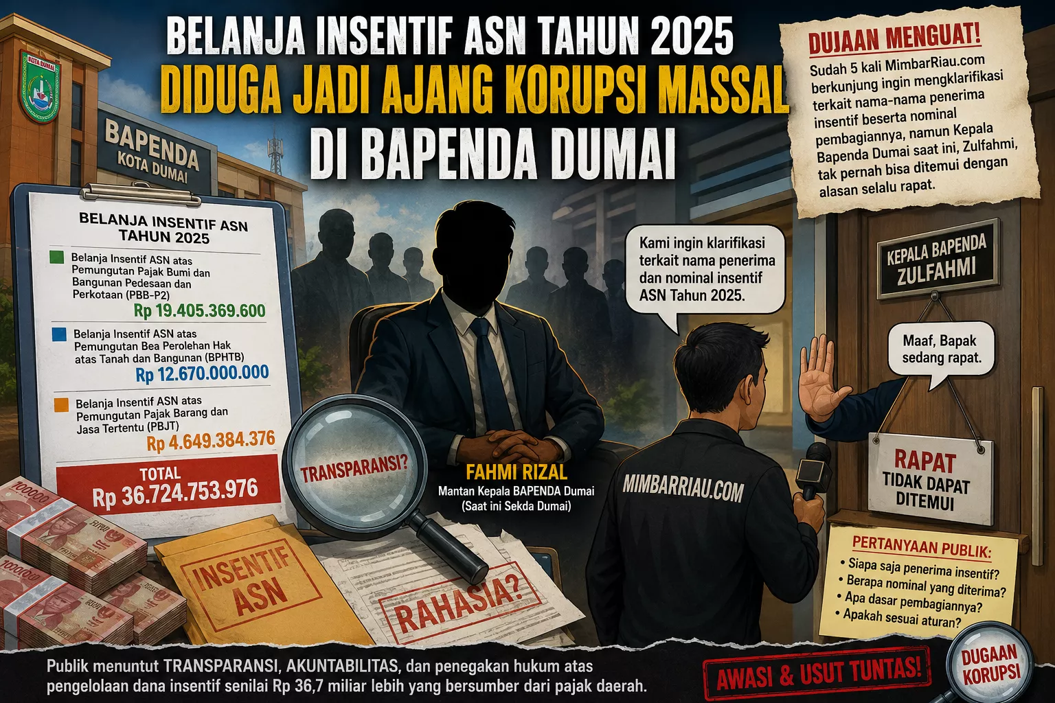 Dana Insentif ASN Rp36,7 Miliar di Bapenda Dumai Disorot, Nama Penerima Masih Misterius