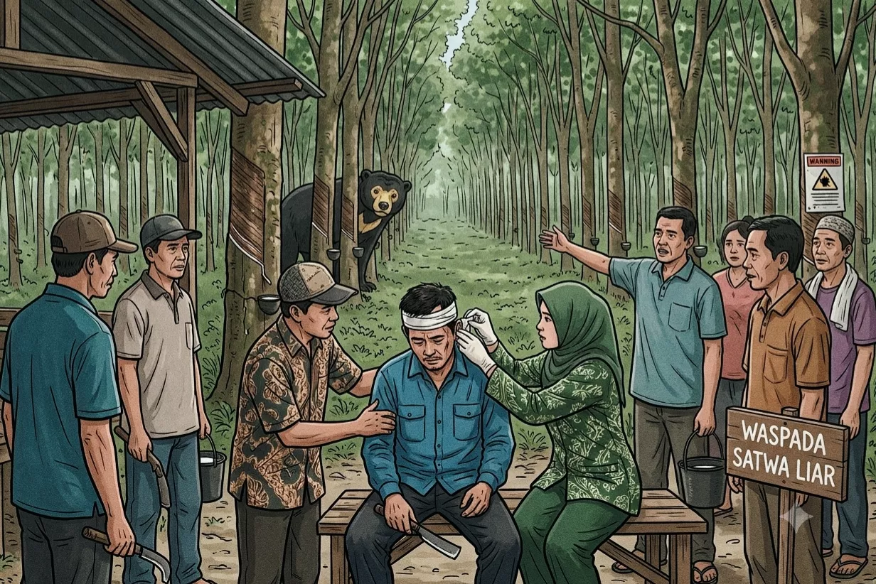 Petani Karet di Pelalawan Mengalami Luka Serius Usai Diserang Beruang Liar