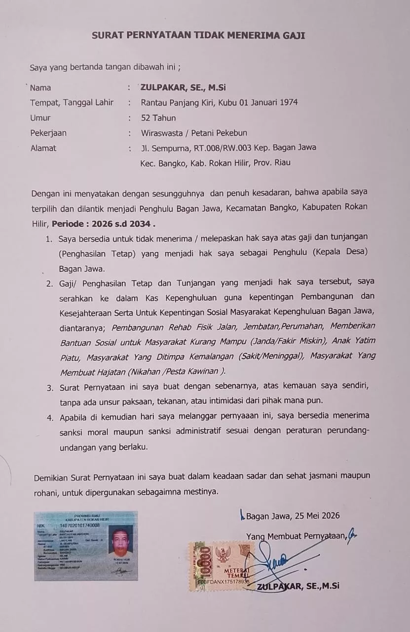 Tak Mau Terima Gaji, Zulpakar Janjikan Seluruh Hak Penghulu untuk Rakyat Bagan Jawa