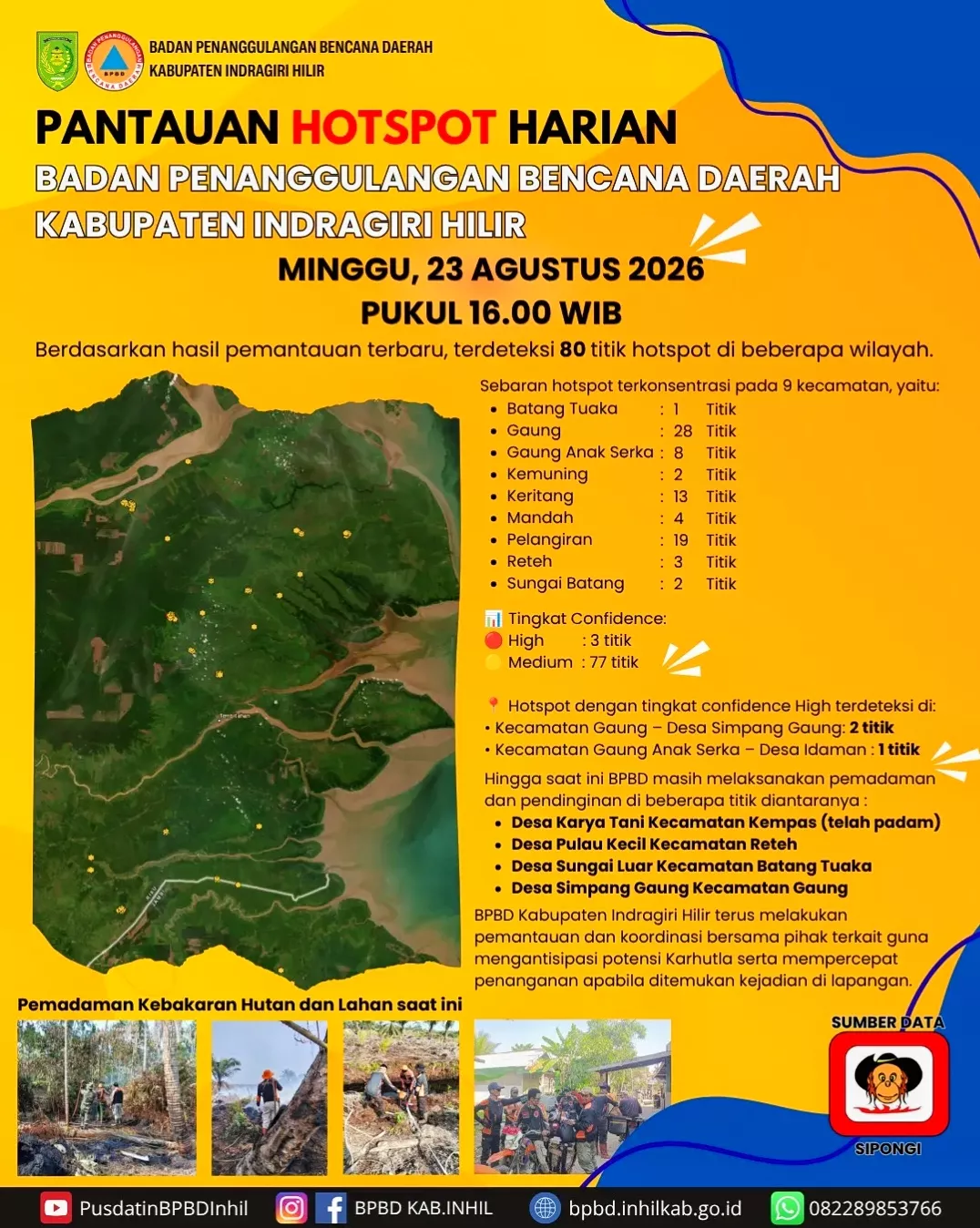 BPBD Kabupaten Indragiri Hilir Catat 80 Titik Hotspot di 9 Kecamatan