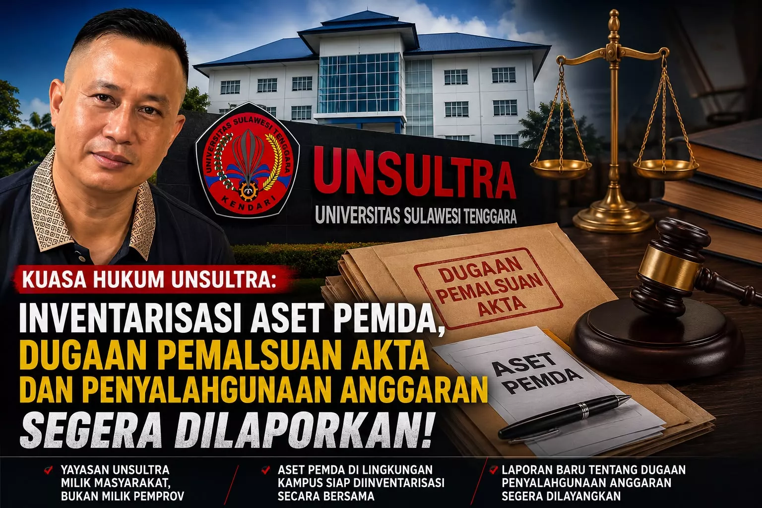 Kuasa Hukum Unsultra Dukung Inventarisasi Aset, Siapkan Laporan Dugaan Pemalsuan Akta dan Penyalahgunaan Anggaran