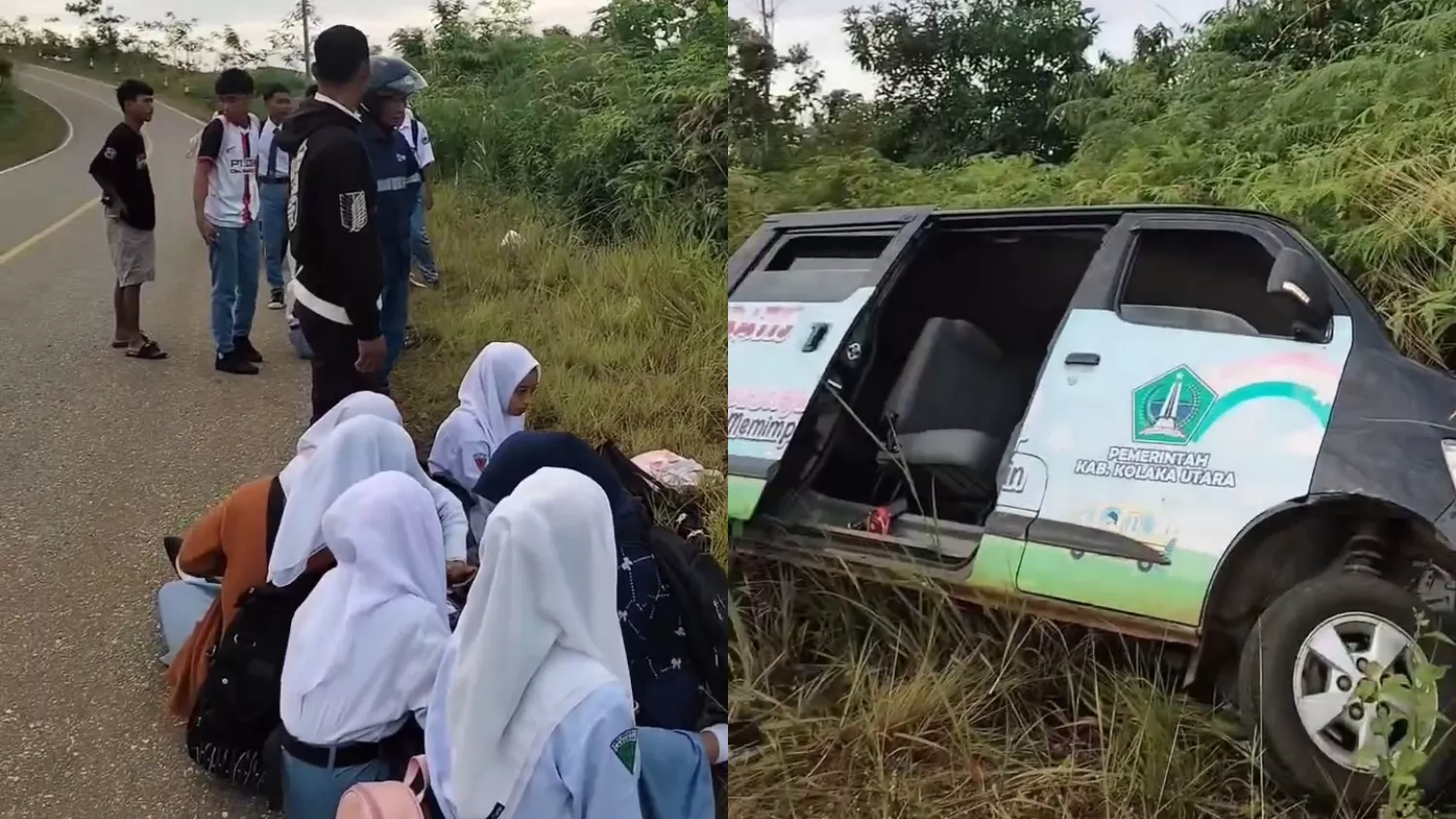 Angkut Belasan Pelajar, Mobil Antar Jemput Desa Sulaho Alami Laka Tunggal di Kolaka Utara