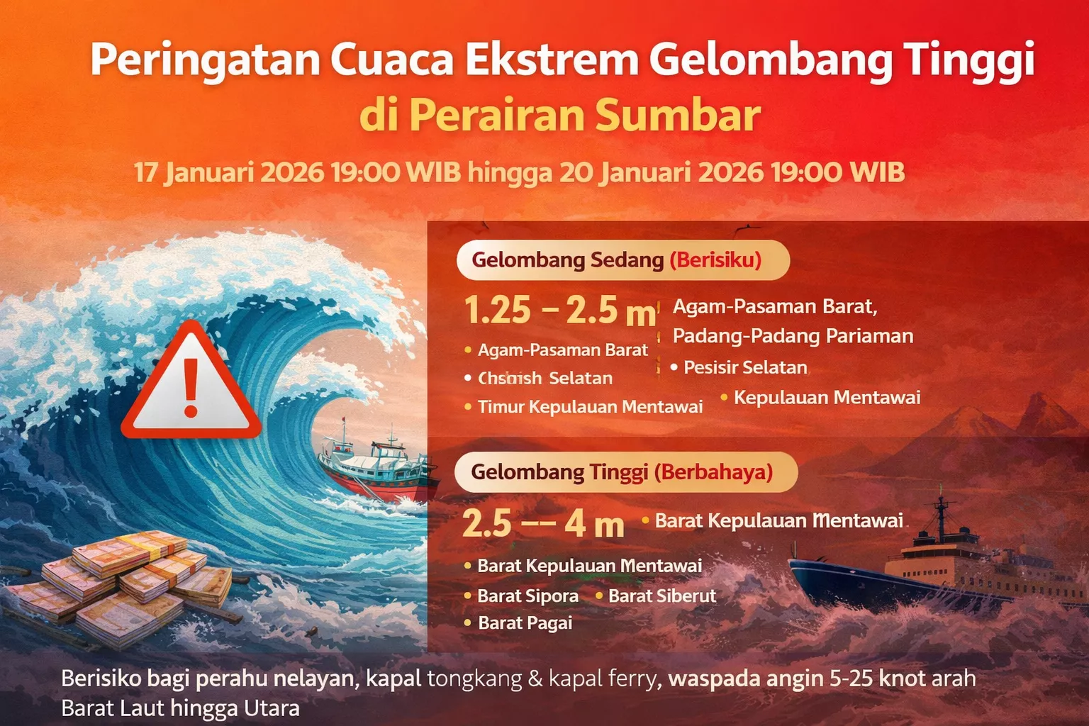 Cuaca Ekstrem Mengintai Perairan Sumbar, Gelombang Laut Diprediksi Capai 4 Meter