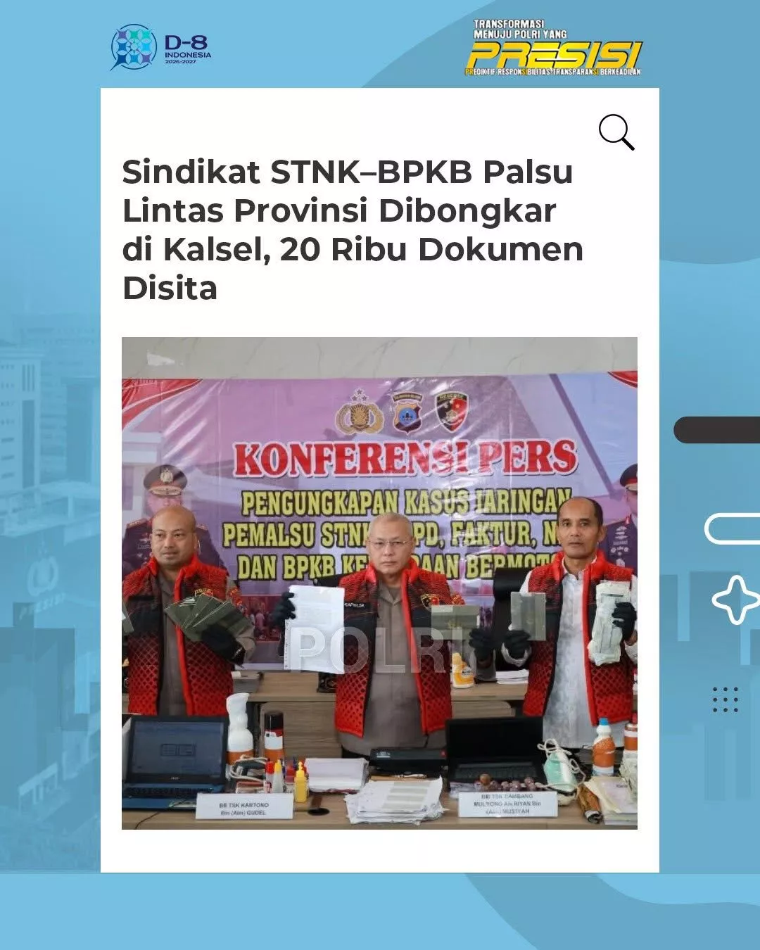 Sindikat Dokumen Kendaraan Palsu Lintas Provinsi Dibongkar Polda Kalsel, 20 Ribu STNK-BPKB Disita