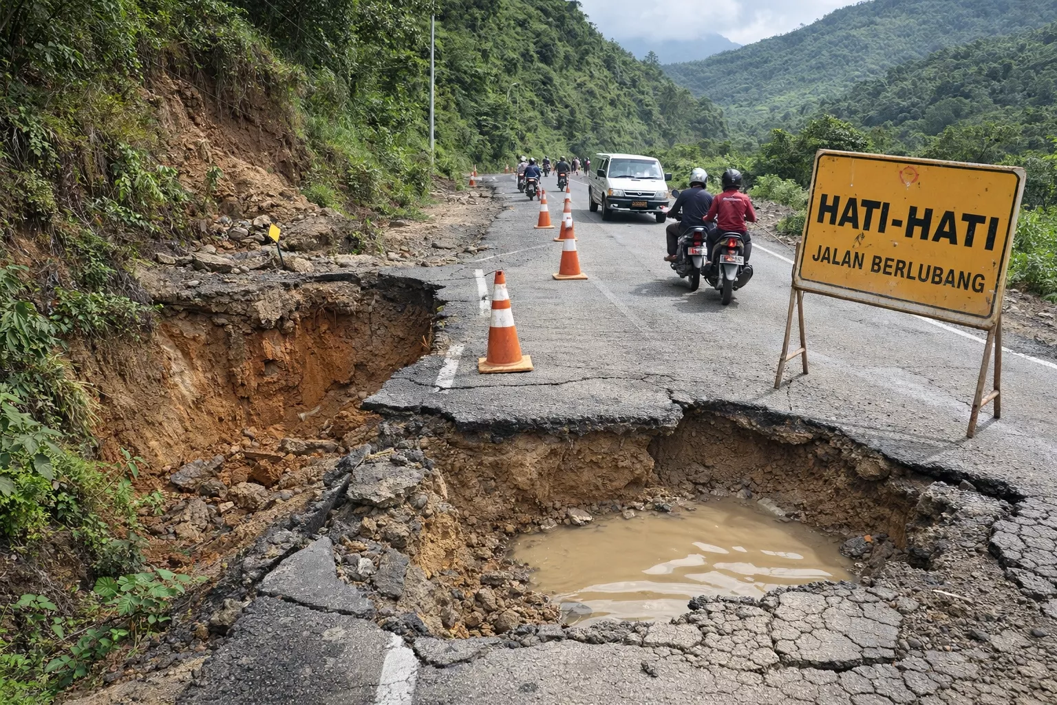 Longsor dan Lubang Parah, Jalan Bireuen–Aceh Tengah Masih Rawan Dilalui