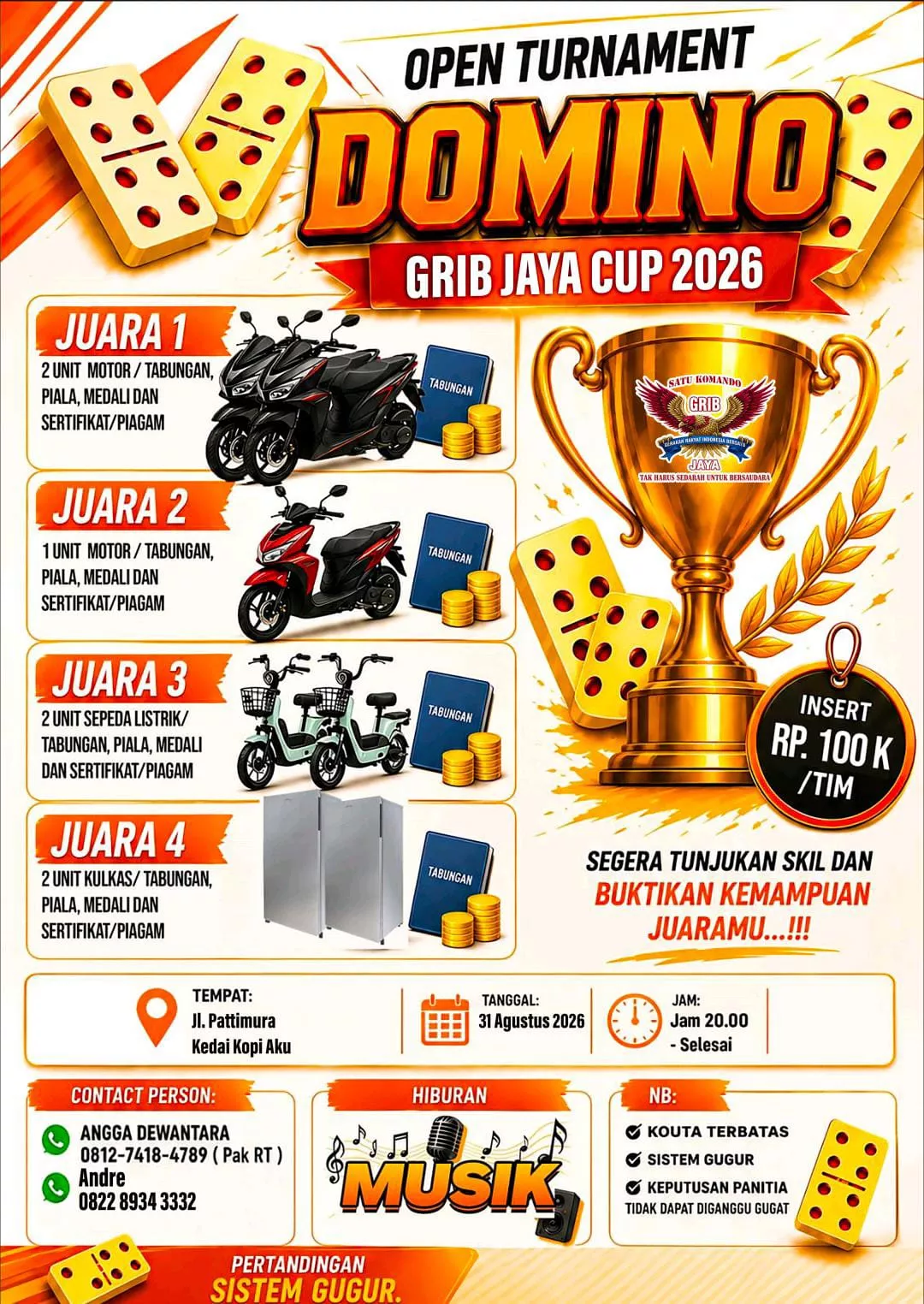 GRIB Jaya Kota Dumai Gelar Turnamen Domino, Agus Tera: Ajang Pererat Silaturahmi