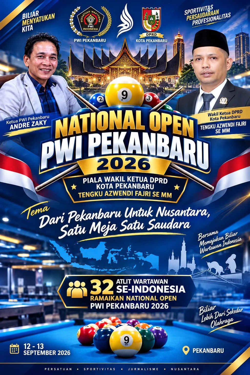 32 Wartawan Se-Indonesia Ramaikan National Open Biliar PWI Pekanbaru
