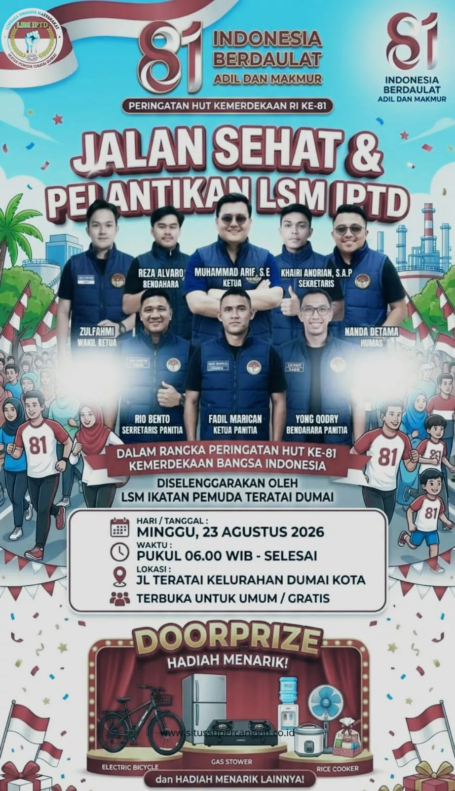 Sambut HUT RI ke-81, LSM Ikatan Pemuda Teratai Dumai Gelar Jalan Sehat dan Pelantikan